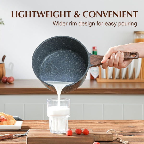 Small Nonstick Saucepan with Lid, Swiss Granite Coating, Stay-cool Handle, Multipurpose Handy Sauce Pot