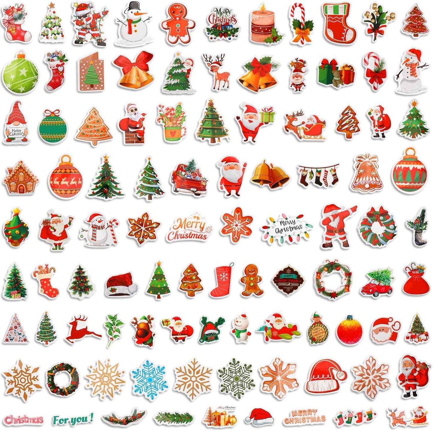 JULBEAR 200PCS Christmas Stickers, Non-Repeating Vinyl Holiday Party Stickers for Water Bottles, Cards, Scrapbooking Crafts Christmas Decorations Party Favors, Christmas Gifts for Kids Teens Adults