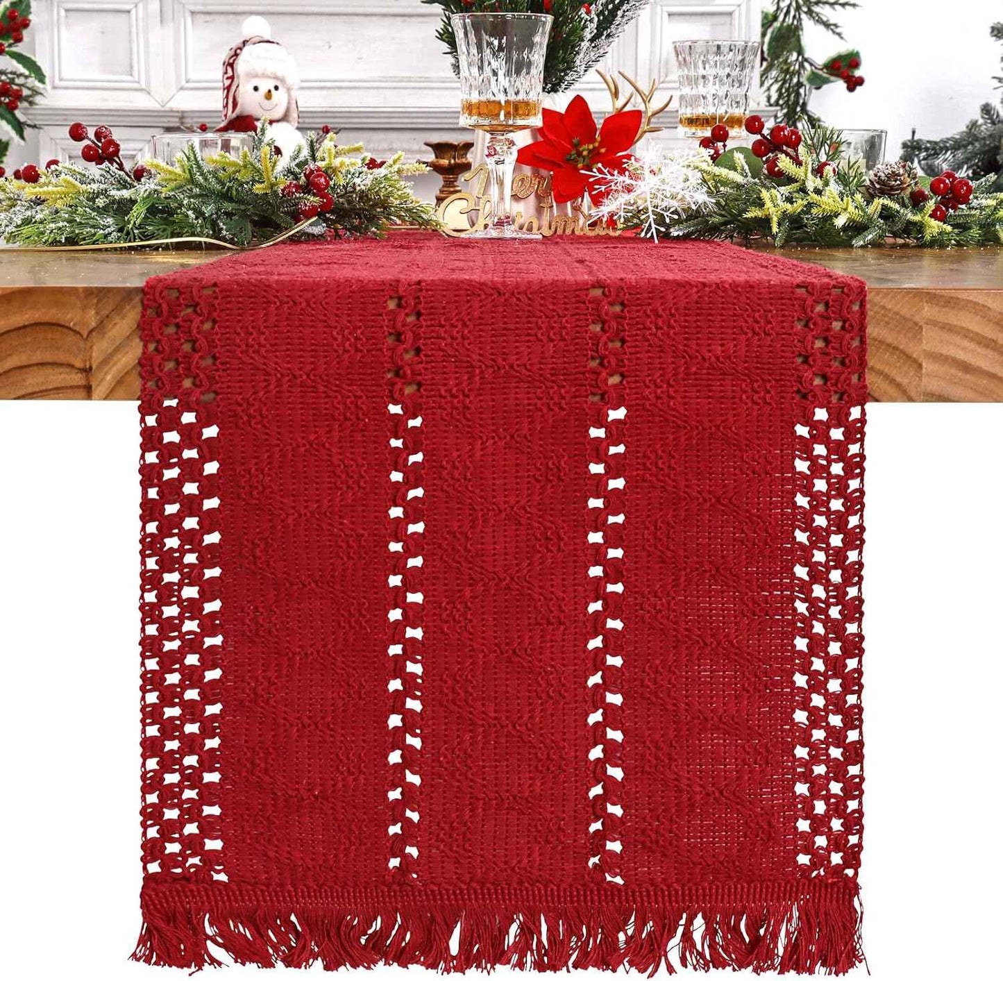 Alynsehom Macrame Table Runner Cream Beige Boho Table Runners with Tassels Hand Woven Cotton Table Runner Rustic Farmhouse Table Runners for Bohemian Kitchen Dining Table(12x71in)