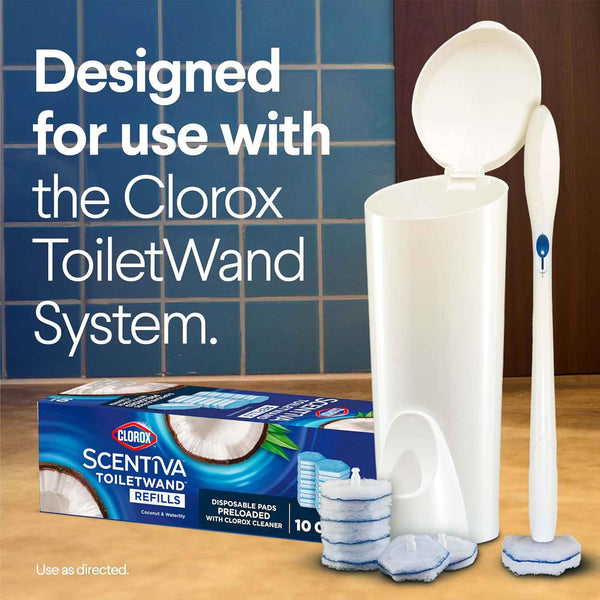 CLOROX Scentiva ToiletWand Toilet Cleaner Refills, Toilet brush, Coconut and Waterlily, 10 Count
