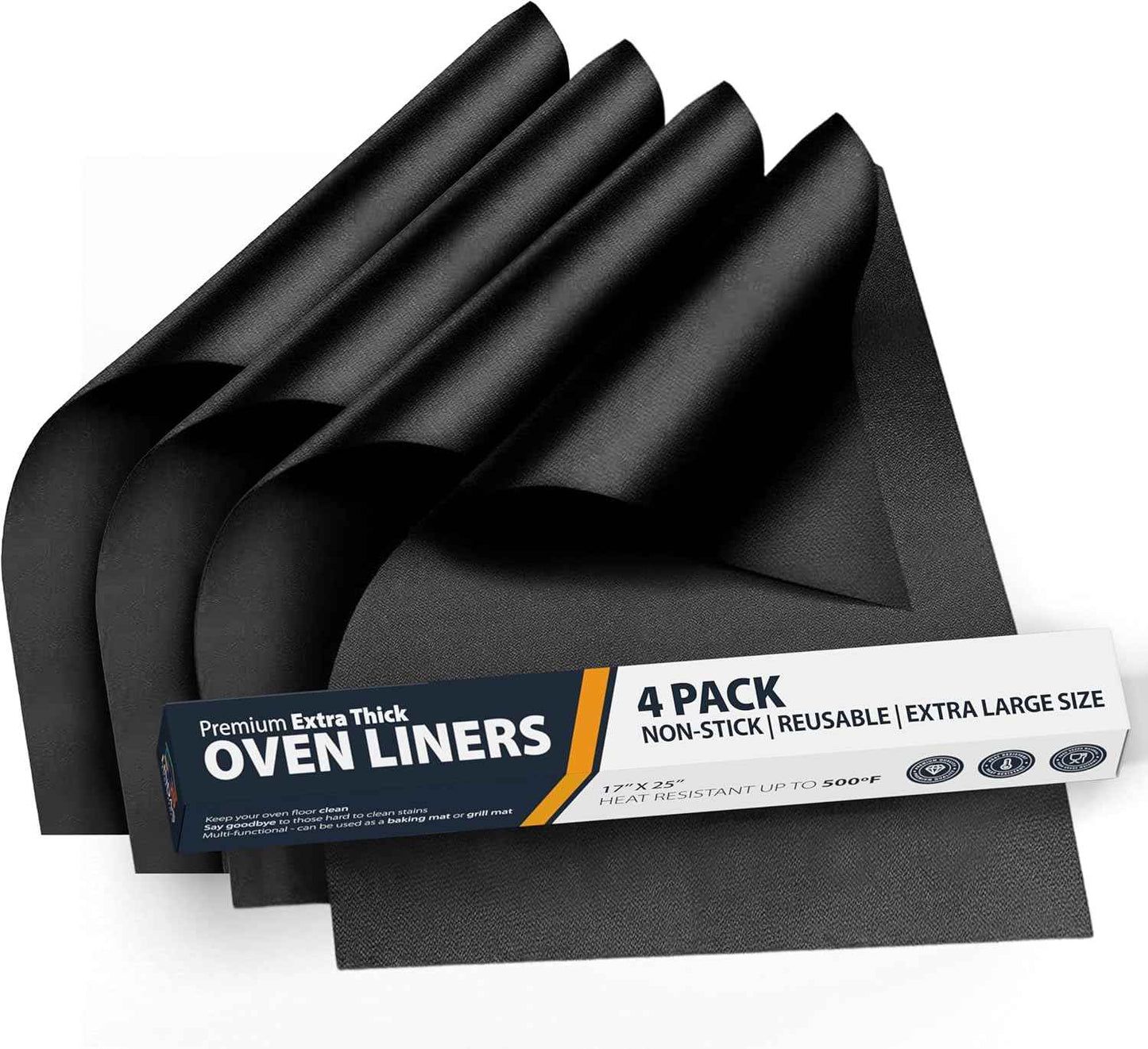 Oven Liners for Bottom of Oven - 2 Pack Large Heavy Duty Mats, 17”x25” Non-Stick Reusable Liner for Electric, Gas, Toaster Ovens, Grills - BPA & PFOA Free Kitchen Accessory to Keep Oven Clean (Black)