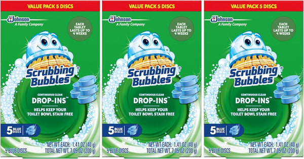 Scrubbing Bubbles Continuous Clean Toilet Drop-Ins, Automatic Blue Toilet Bowl Cleaner, Septic-Safe Tank Tablets Remove Hard Water Minerals & Limescale, Stain & Smell Protection, 5 Count (Pack of 1)