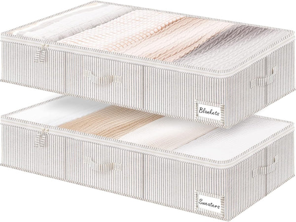 StorageWorks Large Under Bed Storage Containers with Handles and Label Holder, 2 Pack Ultra-thick Fabric Storage Bins