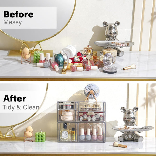 Clear Stackable Acrylic Drawer Makeup Organizer Set of 2