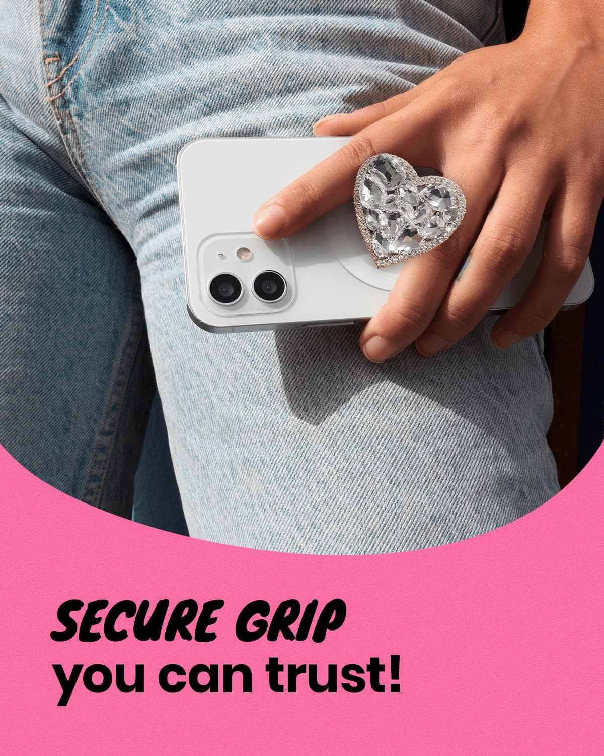 OnTheGrip Compatible with Magsafe Cute Cubic Diamond Heart Shape Design Collapsible Mobile Phone Grip Stand Holder for Smartphone Tablet Cell Phone Accessory (Gold Small)