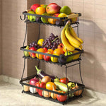 2 Tier Fruit Basket for Kitchen Counter with 2 Mobile Banana Hangers, 2025 Pro Detachable Metal Fruit Bowl with Wooden Handle, Fruit Holder for Bread Snack Veggies with Protective Mats