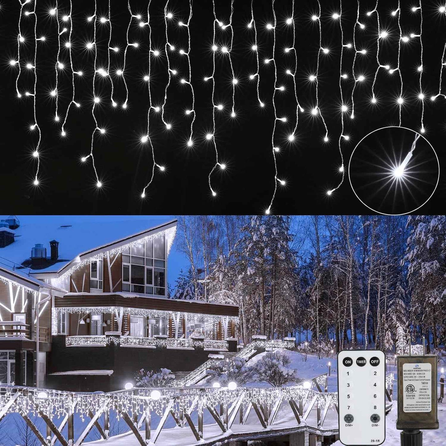 Brightown 40FT Warm White Icicle Christmas Lights, 432 LED Outdoor Waterproof String Lights with 81 Drops, 8 Modes, Timer, Connectable, Remote Included