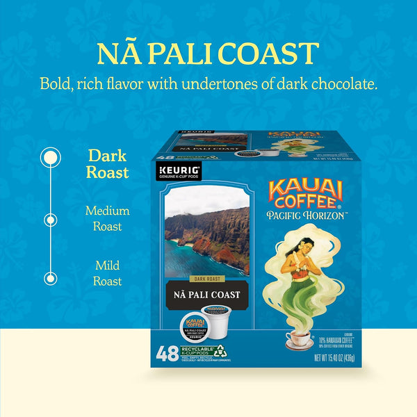 Kauai Coffee K-Cup Pods for Keurig Brewers, Dark Roast, 48 Single Serve Pods