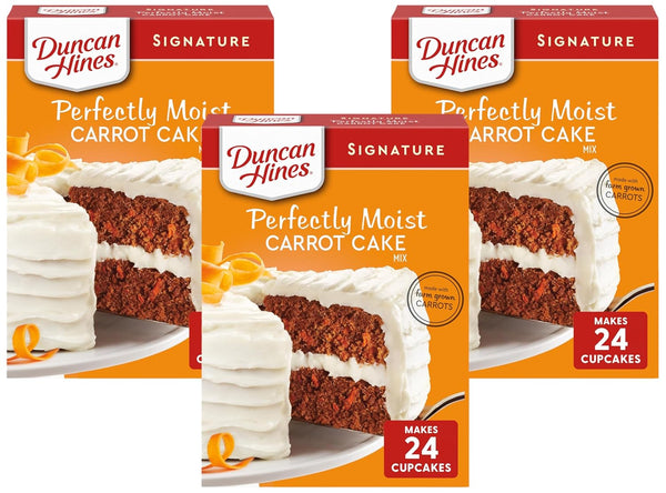 Duncan Hines Signature Carrot Cake Mix, 15.25 oz, Moist and Delicious, Made with Real Carrots, Layer Cake or Cupcakes