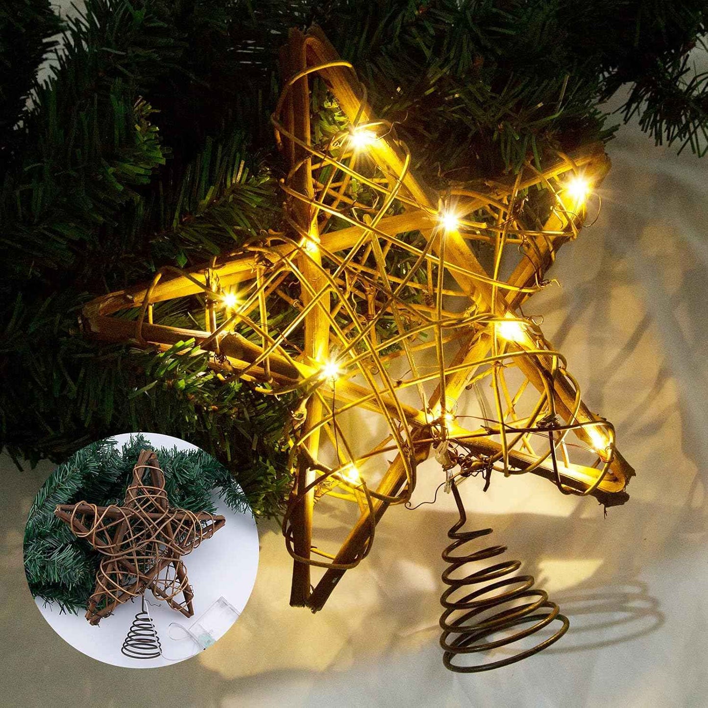 Christmas Tree Topper Star Warm White Light Christmas Tree Decor for Christmas Holiday Home Fit for General Size Xmas Tree, 8.7 Inch