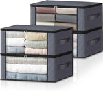 HomeHacks Storage 3-Pack Clothes Organizer Storage Bags Foldable Storage Box with Large Clear Window Sturdy Handles for Closet, Dorm, Pillows, Bedding, Clothes, Blankets, 35L, Gray