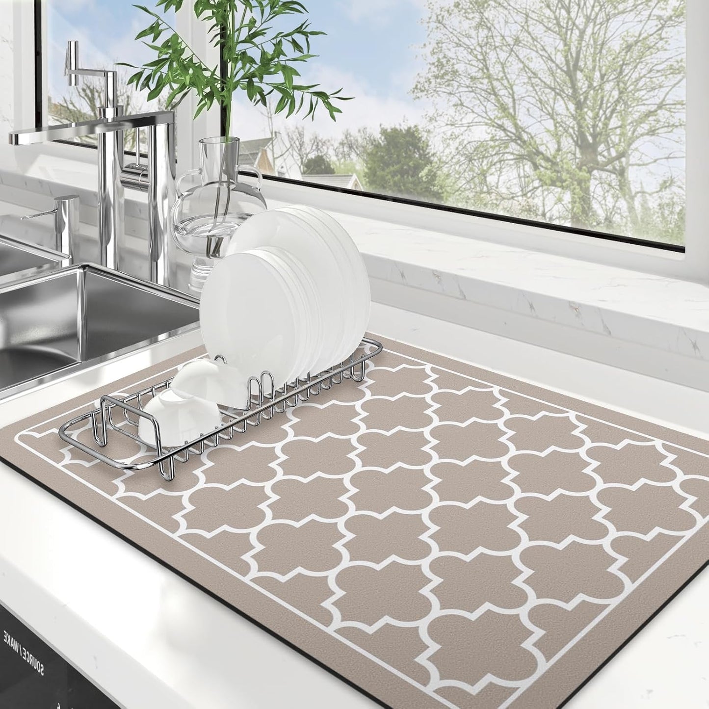 WISELIFE Dish Drying Mat Super Absorbent Drying Mat Large Dish Drying Mats for Kitchen Counter Easy Clean Dish Mat Kitchen Drying Mat15"x 18" Stylish Grey