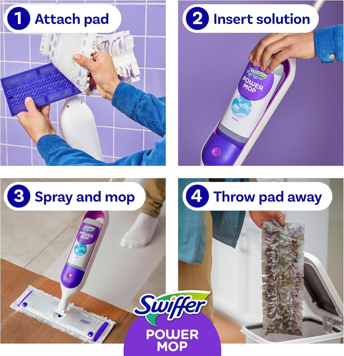 Swiffer PowerMop Multi-Surface Mop Kit for Floor Cleaning, Includes PowerMop, 2 Mopping Pad Refills, 1 Cleaning Solution with Fresh Scent and 2 Batteries - Rayz Mart