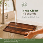 Acacia Wood Cutting Board Set of 3 with Holder and Juice Grooves for Kitchen Use
