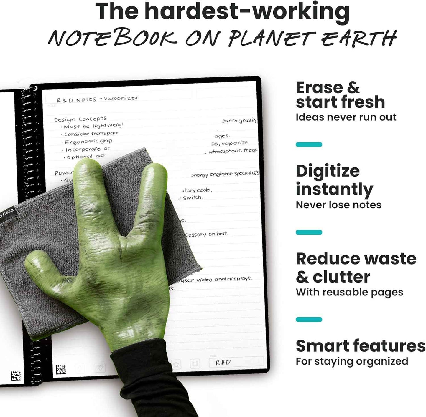 Rocketbook Core Reusable Smart Notebook, Lined Pages For School, Work and Creative Projects, Letter Size 8.5x11, Black - Premium