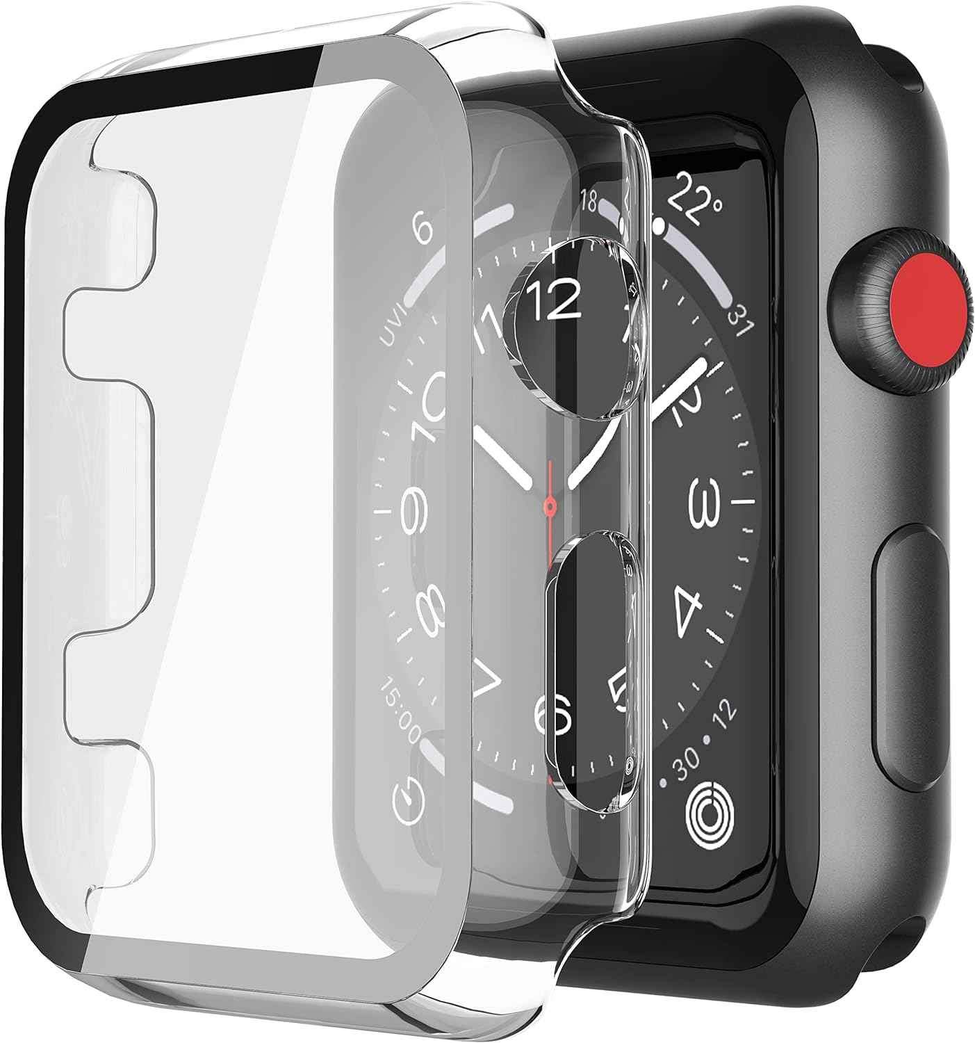 Misxi 2 Pack Tempered Glass Case Compatible for Apple Watch Series 11 (2025) Series 10 46mm, Screen Protector Cover for iWatch, Black