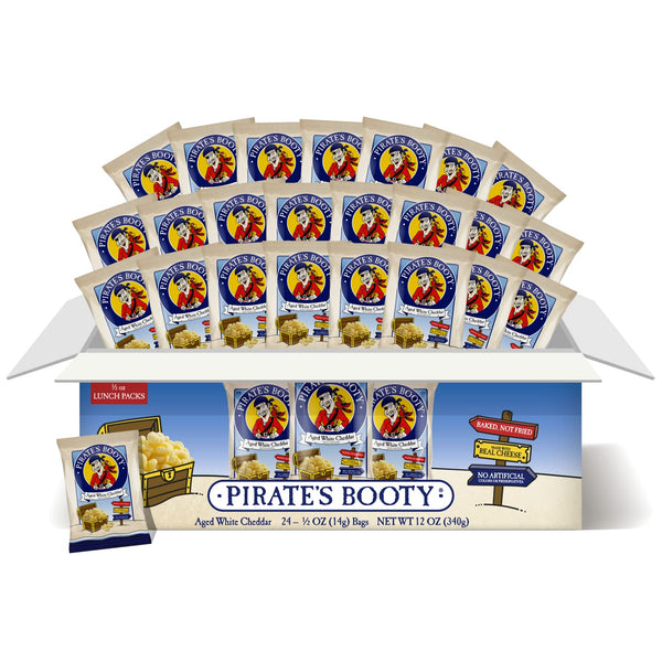 Pirate's Booty Aged White Cheddar Cheese Puffs, Gluten-Free, Kids Snacks, 0.5oz, 24ct, Baked, No Artificial Colors