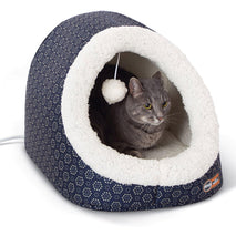 K&H Pet Products Thermo-Pet Cave Heated Cat Bed for Large Cats, Indoor Heated Warming Bed for Dogs & Cats, Covered Cave Pet Tent, Collapsible, Machine Washable, Safety Listed - 17 X 15 X 13in Navy