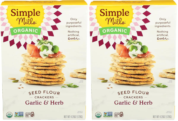 Simple Mills Organic Seed Crackers, Original, Gluten Free, Flax Seed, Sunflower Seeds, Corn Free, Low-Calorie Snacks, Plant Based, Nutrient Dense, 4.25oz, 3 Count