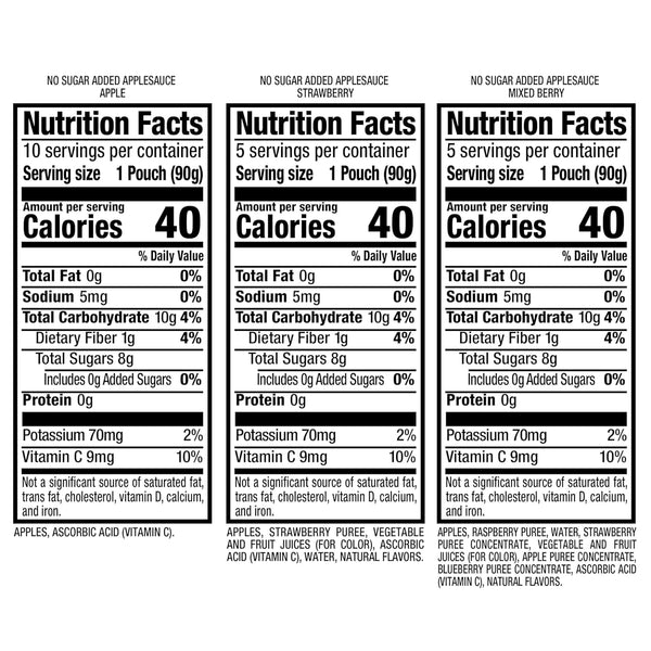 Mott's No Sugar Added Applesauce Variety Pack, 3 Flavors, 20 Pack