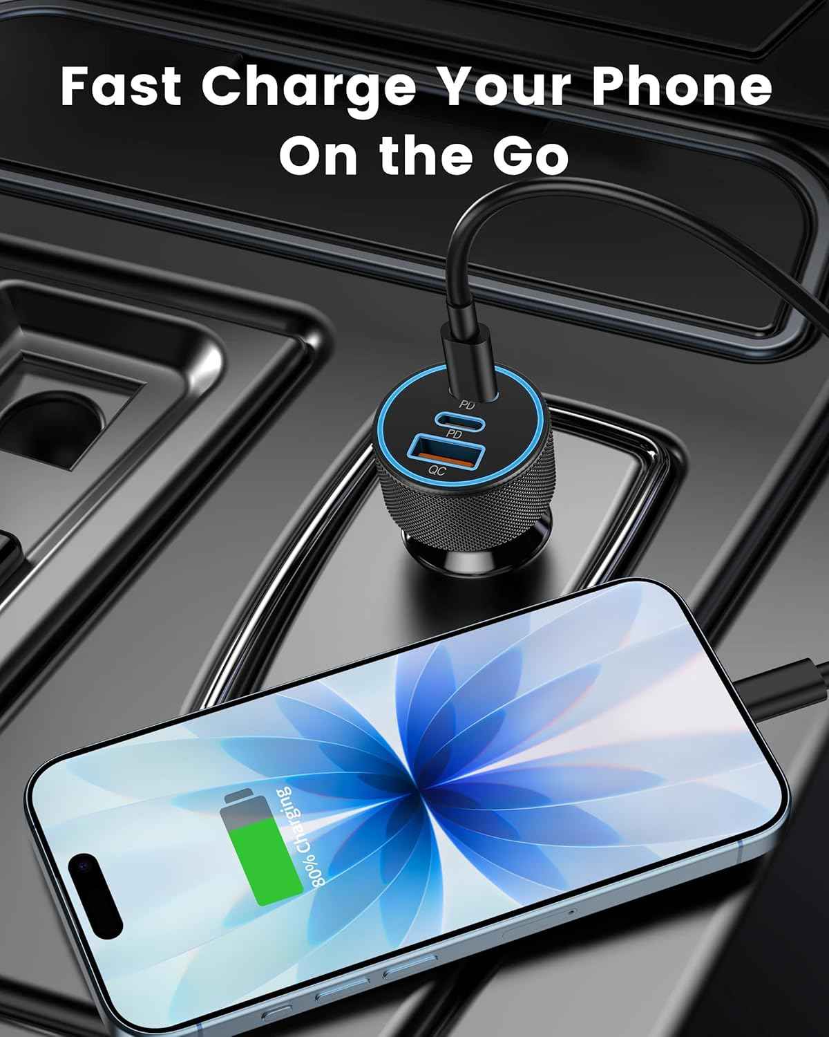USB C Car Charger, 3-Port 67W Dual USB-C & USB-A Car Power Adapter PD/QC Fast Charging Cigarette Lighter for iPhone 17/16/15/14/13/12/11 Pro Max, iPad, Samsung Galaxy S25 S24/S23/S22, Pixel, Android