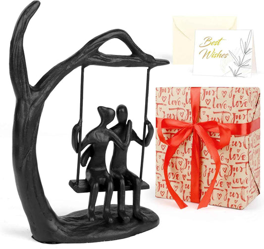Anniversary Wedding Gifts for Couple/Her - Romantic Couple Statue in Love, Black Metal Figurine Sweet Loving Together Iron Sculpture Decor, Valentines Gifts for Wife Husband Birthday