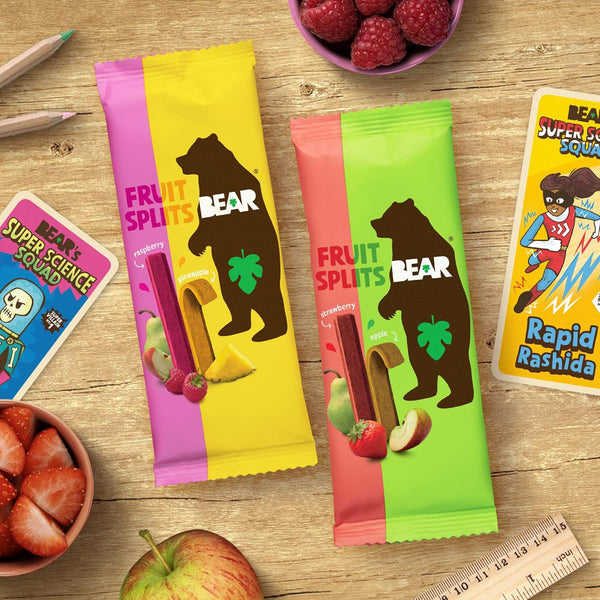 BEAR Real Fruit Snack Splits - Gluten Free, Vegan, and Non-GMO - Variety Pack (Apple/Strawberry, Raspberry/Pineapple)– Healthy School And Lunch Snacks For Kids And Adults, 0.7 Ounce (Pack of 20)
