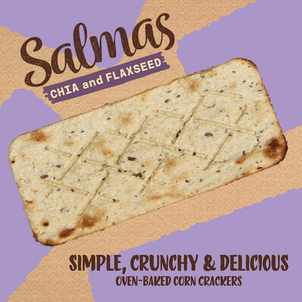Sanissimo Salmas Chia & Flaxseed, 40 Packs of 3 Crackers, Oven Baked Corn Crackers, Gluten Free, Non-GMO, Kosher Certified