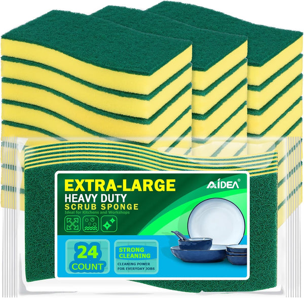 AIDEA Sponges Kitchen, 50 Pack Heavy Duty Dish Sponge, Cleaning Dish Scrubber for Home and Kitchen, Stink-Free Cleaning Supplies for Pots, Pans