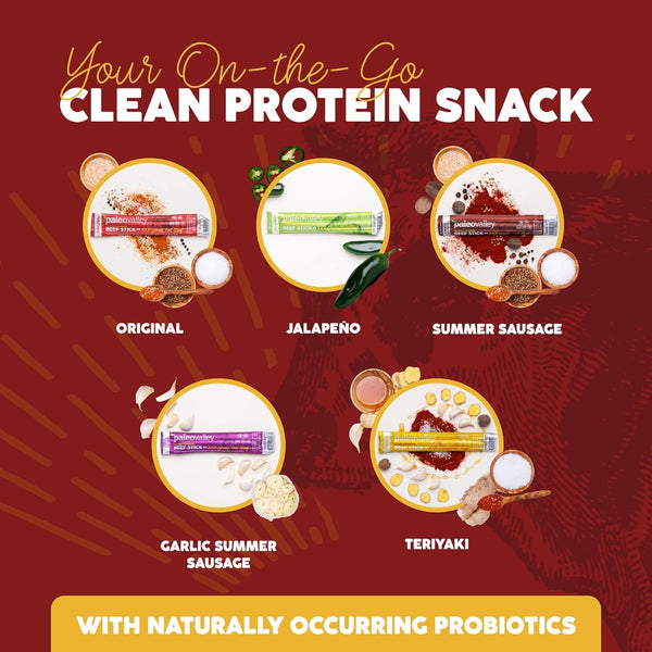 Paleovalley 100% Grass Fed Beef Sticks - Gluten Free Beef Snack - High Protein Keto Friendly