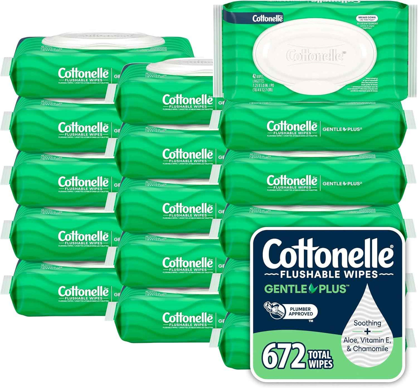 Cottonelle Fresh Feel Flushable Wet Wipes, Adult Wet Wipes, 8 Flip-Top Packs, 42 Wipes Per Pack (336 Total Wipes), Packaging May Vary
