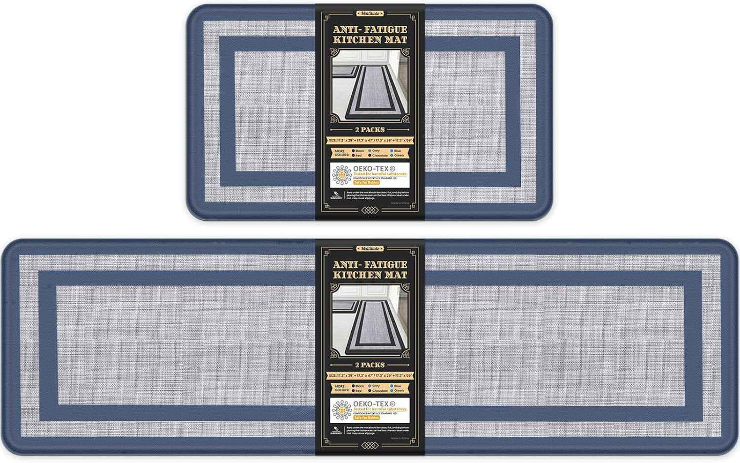 Mattitude Kitchen Mats Set of 2，Cushioned Anti-Fatigue Non-Skid Rug Sets Ergonomic Comfort Standing Mat for Kitchen, Floor, Office, Sink, Laundry, Black and Gray