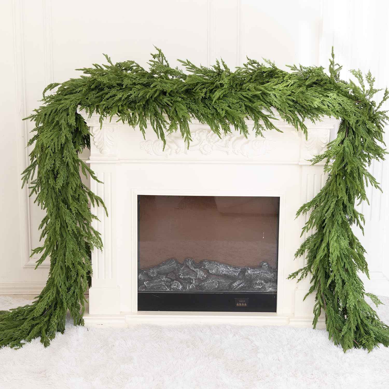 9ft Handmade Christmas Garland,Artificial Norfolk Pine Needles Greenery Seasonal Garland for Christmas Firepalce Winter Holiday Indoor Outdoor Decoration