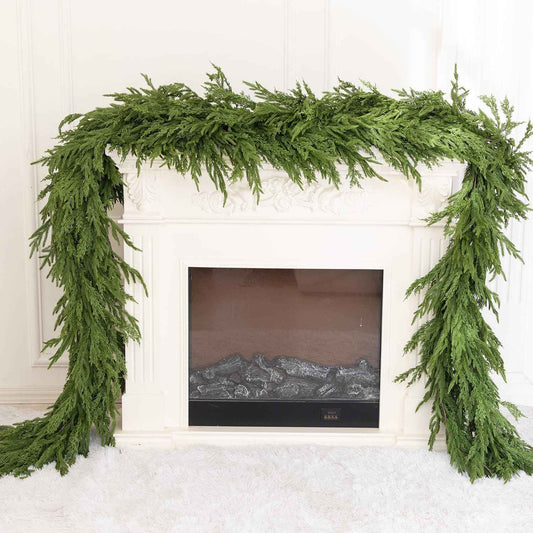 9ft Handmade Christmas Garland,Artificial Norfolk Pine Needles Greenery Seasonal Garland for Christmas Firepalce Winter Holiday Indoor Outdoor Decoration