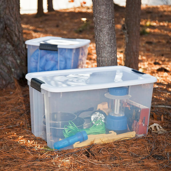 Sterilite 4 Pack Ultra Latching Box Storage Bins with Lids Clear Plastic 70 Quart Heavy Duty Organizing Containers