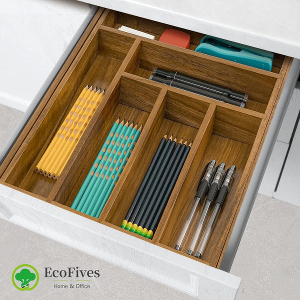 Acacia Kitchen Drawer Organizer with 8 Slots and Adjustable Size