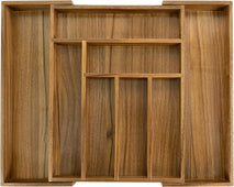 Acacia Kitchen Drawer Organizer with 8 Slots and Adjustable Size