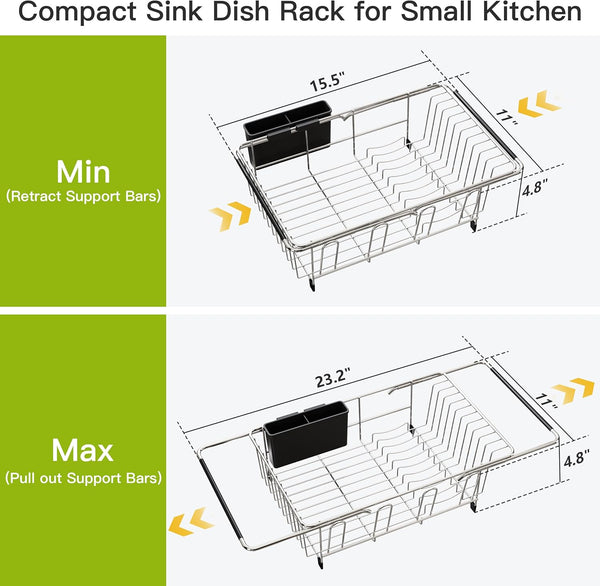 Stainless Steel Dish Drying Rack for Kitchen Sink with Utensil Holder