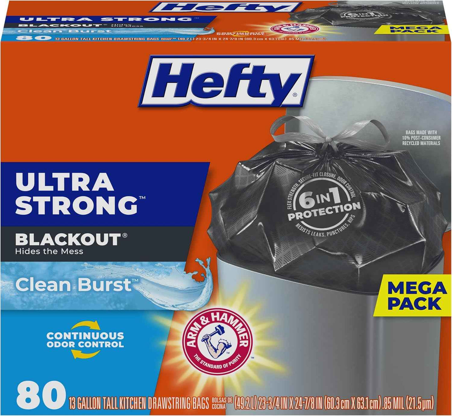 Hefty Ultra Strong Tall Kitchen Trash Bags, Lavender & Sweet Vanilla Scent, 13 Gallon, 80 Count