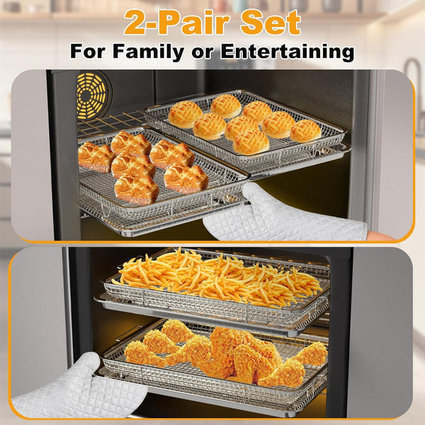 Air Fryer Basket Oven - 2 Set Large Air Fryer Basket and Tray Stainless Steel Oven Air Fryer Rack Pan Accessories for Baking 15.4"x11.2"