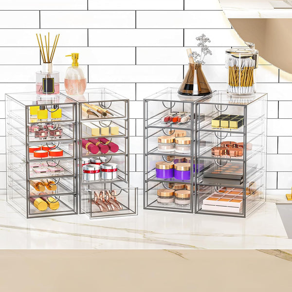 Acrylic Makeup Organizer with 19 Drawers for Bathroom Vanity Desk