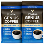VitaCup Mushroom Coffee Grounds with Lions Mane and Chaga, Medium Dark Roast Arabica Specialty Coffee, 10 Oz