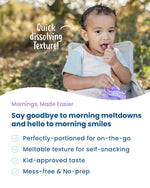Amara Breakfast Oat Melts - Organic Toddler Snack - Single Serve Fiber-Packed Oat Bites with Real Fruit, No Added Sugar, Quick Dissolving, Blueberry - 12 Pack