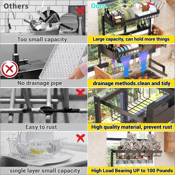 Adjustable Over Sink Dish Drying Rack with Snap-On Design