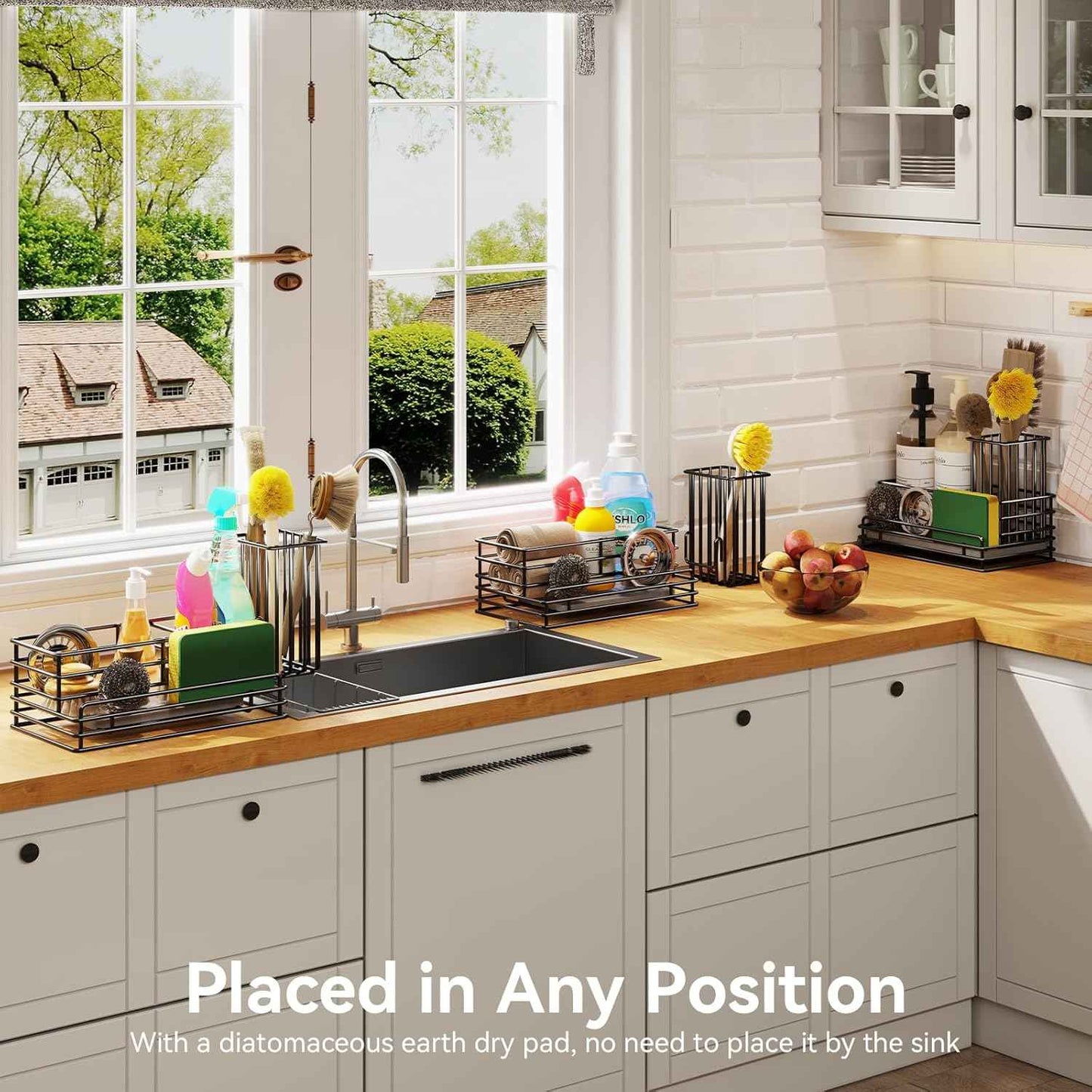 Kitchen Sink Caddy with Instant Drying Stone and Dish Sponge Holder