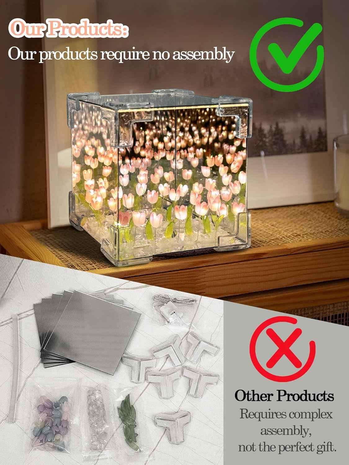 Tulip Lamp Night Light, Birthday Valentines Day Gifts for Women Her, LED Infinity Mirror Lamp Tulips Artificial Flower Lamp for Home Room Decor Romantic Gifts for Girlfriend Mom Sister Grandma Wife | Creative Gift, Artificial Flower, Decorations Lights, f