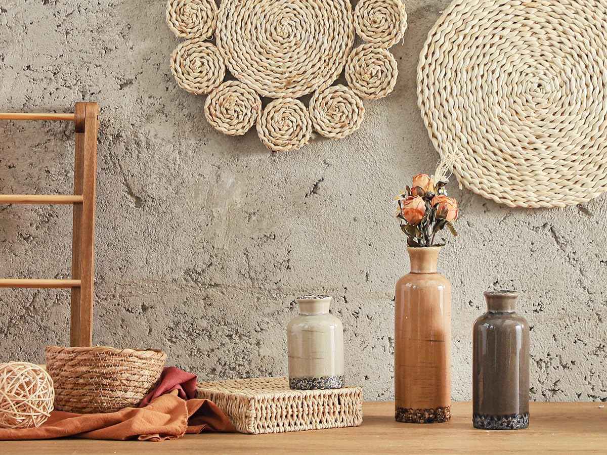 Ceramic Vase Set of 3, Neutral Flower Vases Home Decor, Pottery Rustic Farmhouse Decorative Vases Modern Decor for Table Mantel Entryway Bookshelf Living Room Kitchen Bedroom - Brown