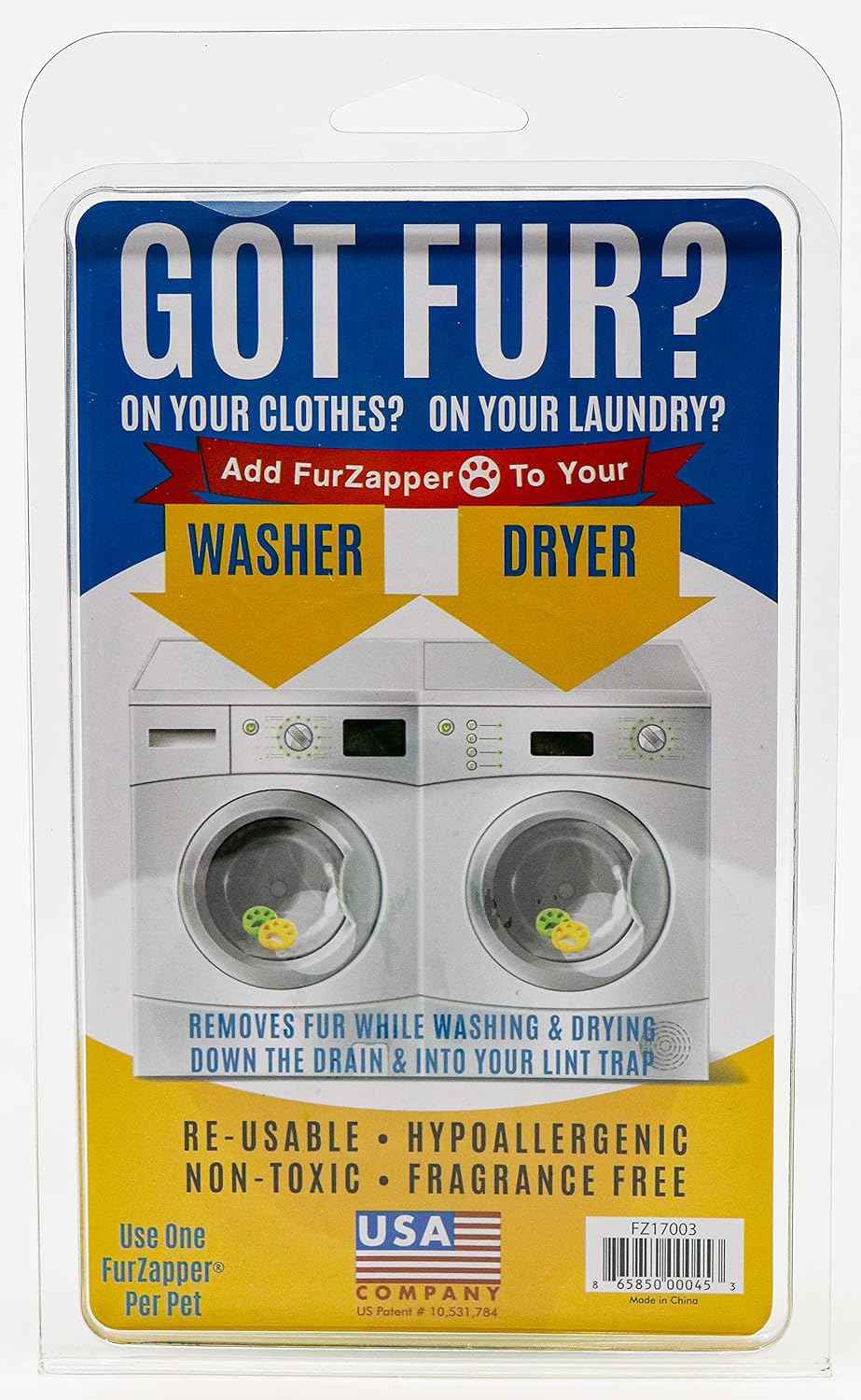 FurZapper Pet Hair Remover for Laundry, 2 Pack - Reusable Dog & Cat Hair Remover Tool As Seen on Shark Tank - Removes Pet Fur, Hair, Lint, Dander From Clothes & Laundry - Use 1 FurZapper Per Pet