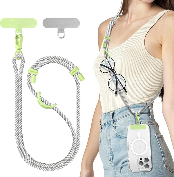 SURPHY Phone Lanyard, Adjustable Phone Strap Crossbody with 2 Pack Cell Phone Tether Tab, Premium Metal Buckles, Skin-Friendly, Universal Cell Phone Lanyard Crossbody for Women and Men, Black