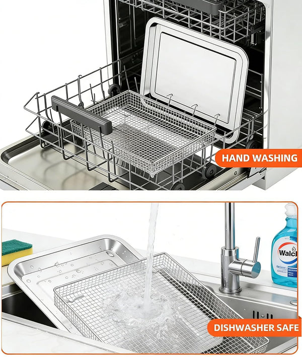 Air Fryer Tray Replacement for Cuisinart TOA-60 TOA-65 TOA-70 Convection Toaster Oven Tray Replacement, 12.4"x11" Steel Baking Pan and Wire Rack Mesh Basket Accessories Parts, NonStick/Dishwasher Safe